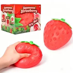 Toy Mendous Squeeze Strawberry Extra Large 3 Squishy Stress Ball for Adults & Kids 3+ Fruity Fidget Toy for Stress Relief & Sensory Play Safe Durable Non Toxic Material