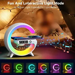 Wireless speaker, Multifunctional desktop speaker, phone charger, adjustable light alarm clock, sunrise simulation, night light, desktop audio system, USB Type-C, button control, 5.2 surround sound, rechargeable lithium polymer battery