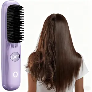 Portable Cordless Hair Straightener Brush, Thermal Brush Straightener, New USB Rechargeable Wireless Negative Ion Straightening Comb with LED Display, 20-Second Fast Heating and Anti-Scald Design, Your All-in-One Styling Tool for Home, Office, School