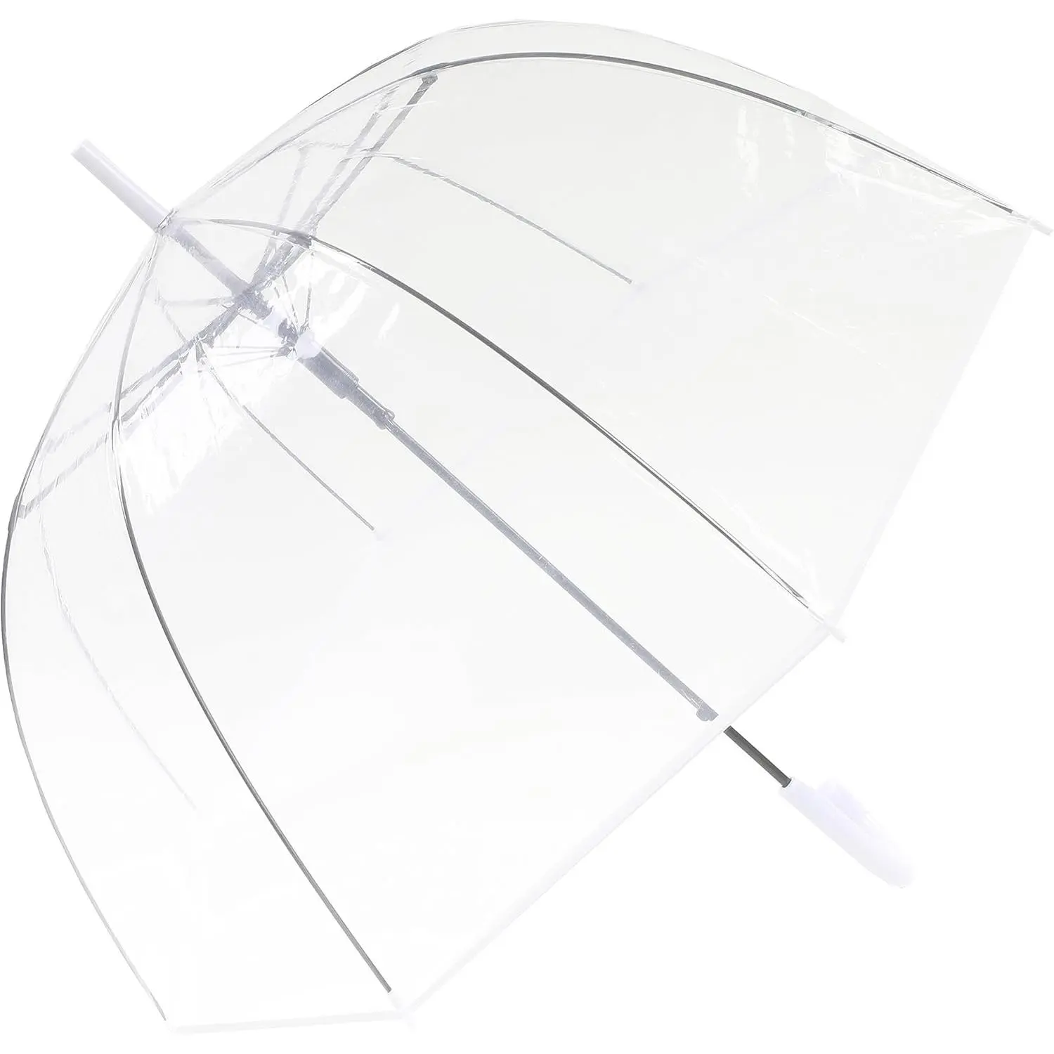 Clear Bubble Umbrella Curved Handle Sturdy Plastic Transparent Dome 8 Ribs Auto Open Stick Umbrella
