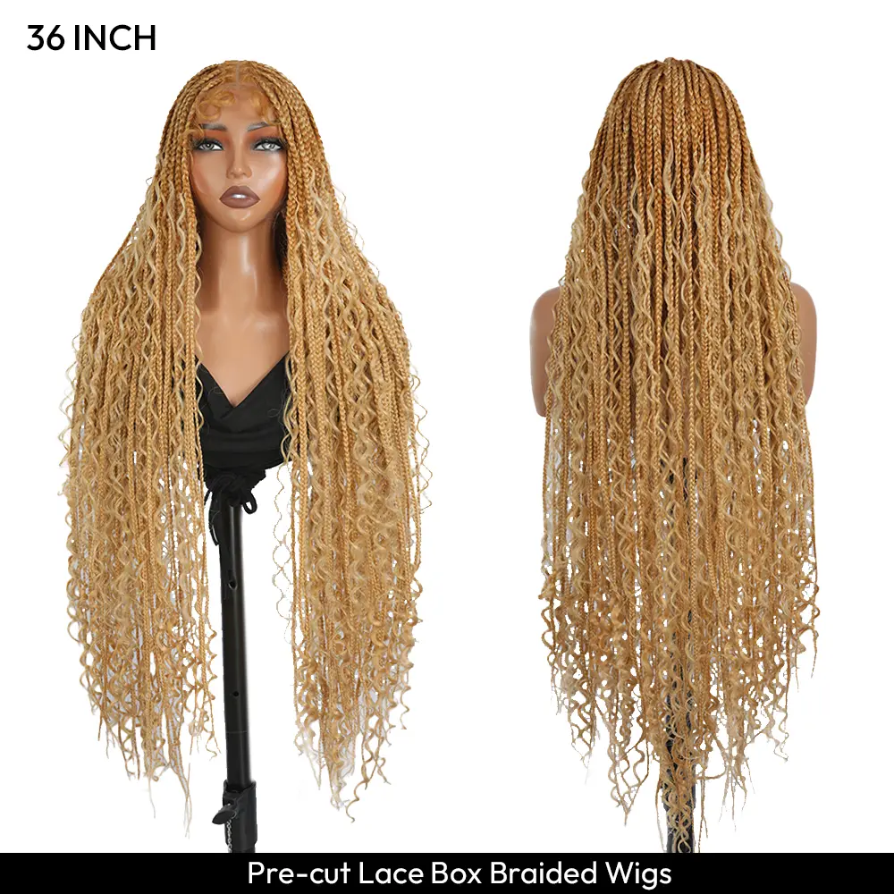 #T274/614 36 Inches Full Lace Premium Synthetic Fiber Bohemian Box Braided Wigs Knotless SuperNova Hair #Summervibes