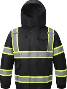 High Visibility Hoodie For Men Reflective Safety Jacket Zipper Men'S/Women'S Construction Work Safety Insulated Parka