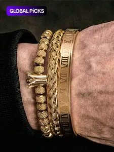 Men's Elegant Braided Bracelet, Fashionable Crown & Roman Numerals Decor Bracelet for Party, Daily Decor, Trendy All-match & Exquisite Jewelry for Birthday Gift, Jewellery, Styling