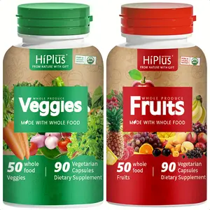 HiPlus 100%Whole Fruit and Vegetable Ingredients Organic Supplements - for Women, Men, and Kids -Non-GMO, Gluten-Free 90 Fruit Capsules, 90 Veggie Capsules - 1 Set