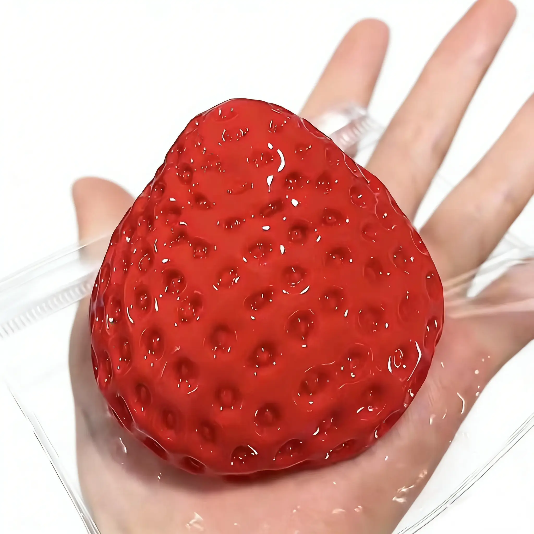 Handmade Transparent Big Taba Strawberry Silicone Fidget Toy, Stress Relief Squeeze Toy for Kids & Adults, Red Strawberry Sauce Upgrade Soft Birthday Party Favor Gift, Fidget Toys