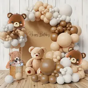 142pcs Cartoon Bear Khaki White Skin Latex Balloons Garland Arch Kit Balloon Arch Decoration for Birthday Wedding Anniversary Party Home Decor Supplies Balloon Arch Backdrop