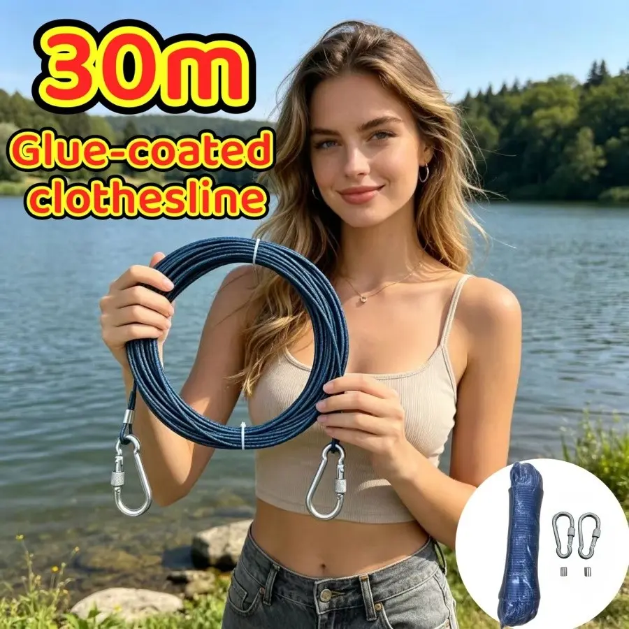 30m Coated Steel Wire Clothesline, 3mm Thick, Ideal for Indoor Balcony Courtyard, Daily Laundry Hanging, Durable and Reliable
