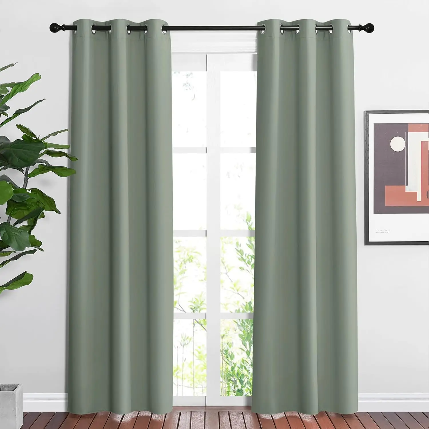 NICETOWN Blackout Sage Green Curtains for Bedroom - Chic Thermal Insulated Grommet Room Darkening Window Treatments Sound Reducing Window Drapes for Living Room (2 Panels， W37 x L84)