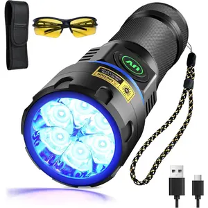 Rechargeable High-Power Standard Torches 395nm UV Blacklight Flashlight, 6xLED 60W Woods Lamp with USB-C Charging, Stepless Dimming, Curing & Pet Urine/Uranium Glass Detection Functions