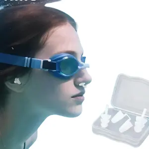 Swimming Nose Plugs and Earplugs Set, 2 Pcs Silicone Nose Clips, Adult Universal Size, Waterproof for Swimming, Kayaking, Diving