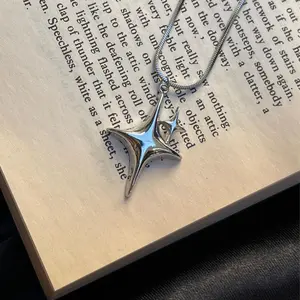 Titanium steel necklace cross double star necklace ladies daily wear gift