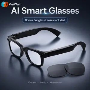 T100 AI Smart Glasses Bundle Edition, Includes Bonus Detachable Sunglass Lenses, 8MP Camera, 1080P HD Video, Open-Ear Audio, Clear Anti-Blue Light Lenses