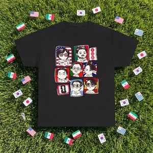 OT7 Global Icons Shirt - Flag Series Fan Apparel - Cute Cartoon Boyband Tee - Bangtan Galaxy Inspired Merch - K-Pop Lover Gift.