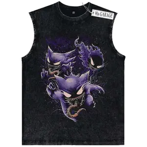 Men's Vintage Washed Gothic Tank Top | Retro Purple Demon Graphic Muscle Shirt | Distressed Acid Wash Horror Vest | Casual Grunge Streetwear Tee2