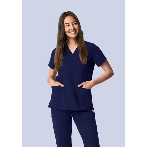 Men's Basic Plain V-Neck 6-Pocket Workwear Clothes - Navy, 4-Way Stretch Breathable Fabric, Uniforms Essential with 6 Pockets Keep Tools Close, Menswear Fashion Workwear