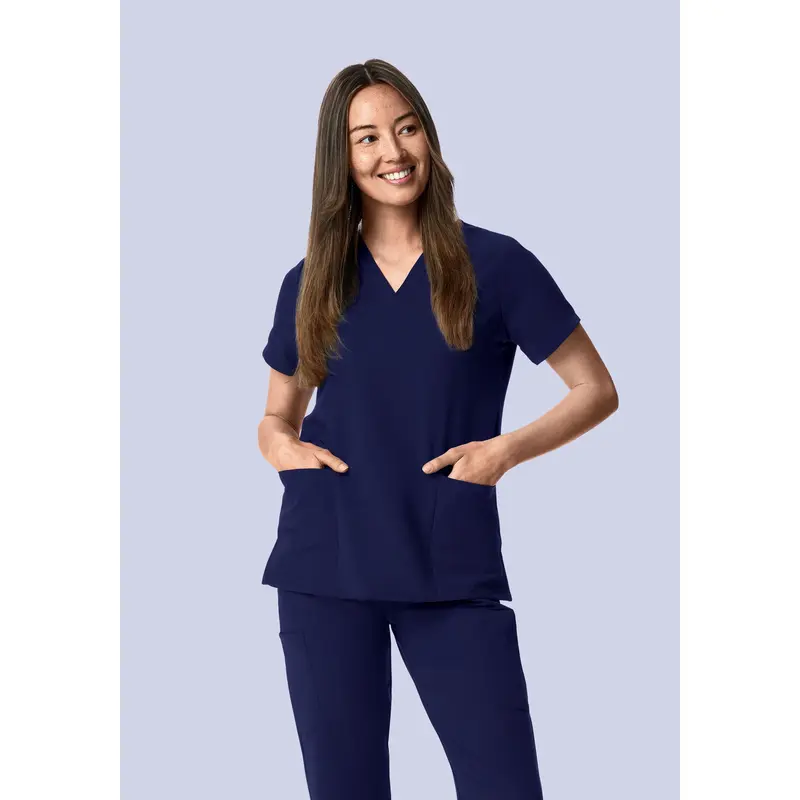 Men's Basic Plain V-Neck 6-Pocket Workwear Clothes - Navy, 4-Way Stretch Breathable Fabric, Uniforms Essential with 6 Pockets Keep Tools Close, Menswear Fashion Workwear