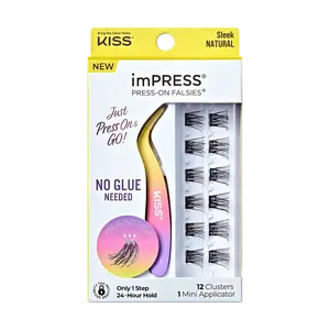 Impress Falsies Self Adhesive Eyelashes, 12 Lash Clusters + Applicator – Sleek