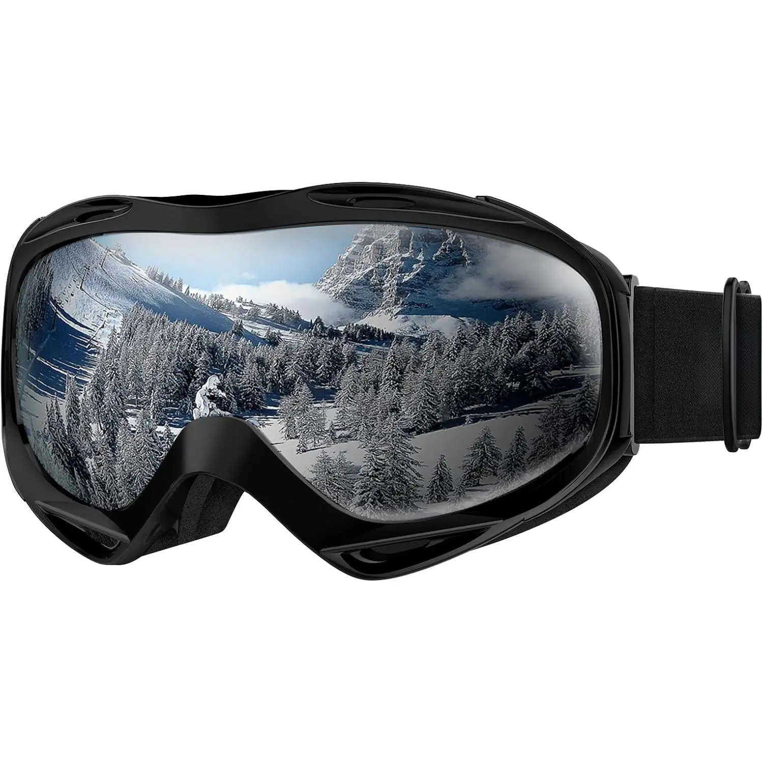 OTG Ski/Snowboard Goggles for Men, Women & Youth - 100% UV Protection, 10% VLT Lens, Matte Black Frame Winter Sports Eyewear