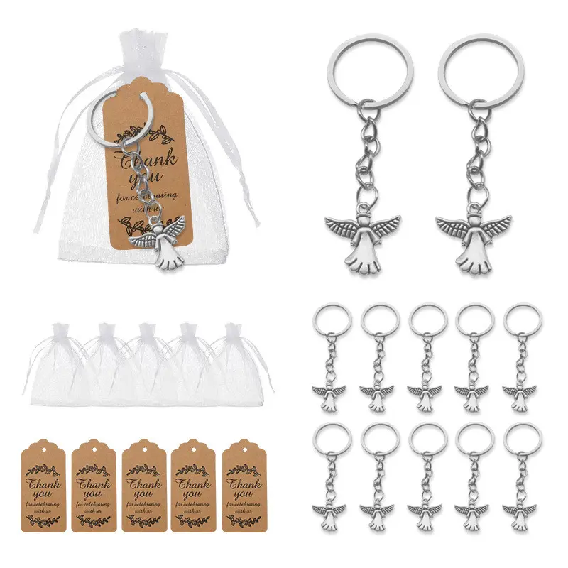 Angel Wing Keychain Set, 15 Pcs Silver Color Versatile Elegant Angel Pendant Keychains, Thank You Tags Included, Ideal for Bridesmaid Gifts, Wedding Favors, Baptism Favors, Party Giveaways