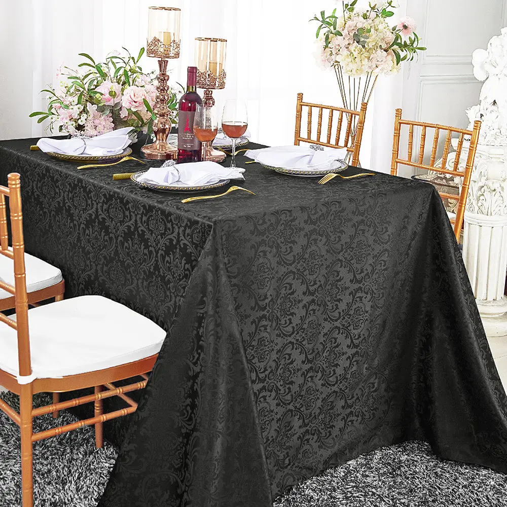 72"x120" Seamless Rectangular Floral Damask Jacquard Polyester Tablecloth - Black (1pc)