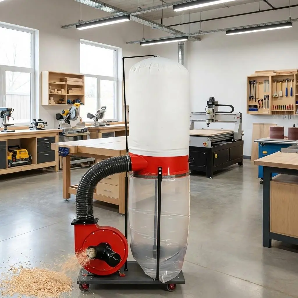 Horizontal Woodworking Dust Collector with Collection Bag, Mobile Base & Wall Mount Option - Motor for Efficient Workshop Cleanup Swivel Casters Dust Containment