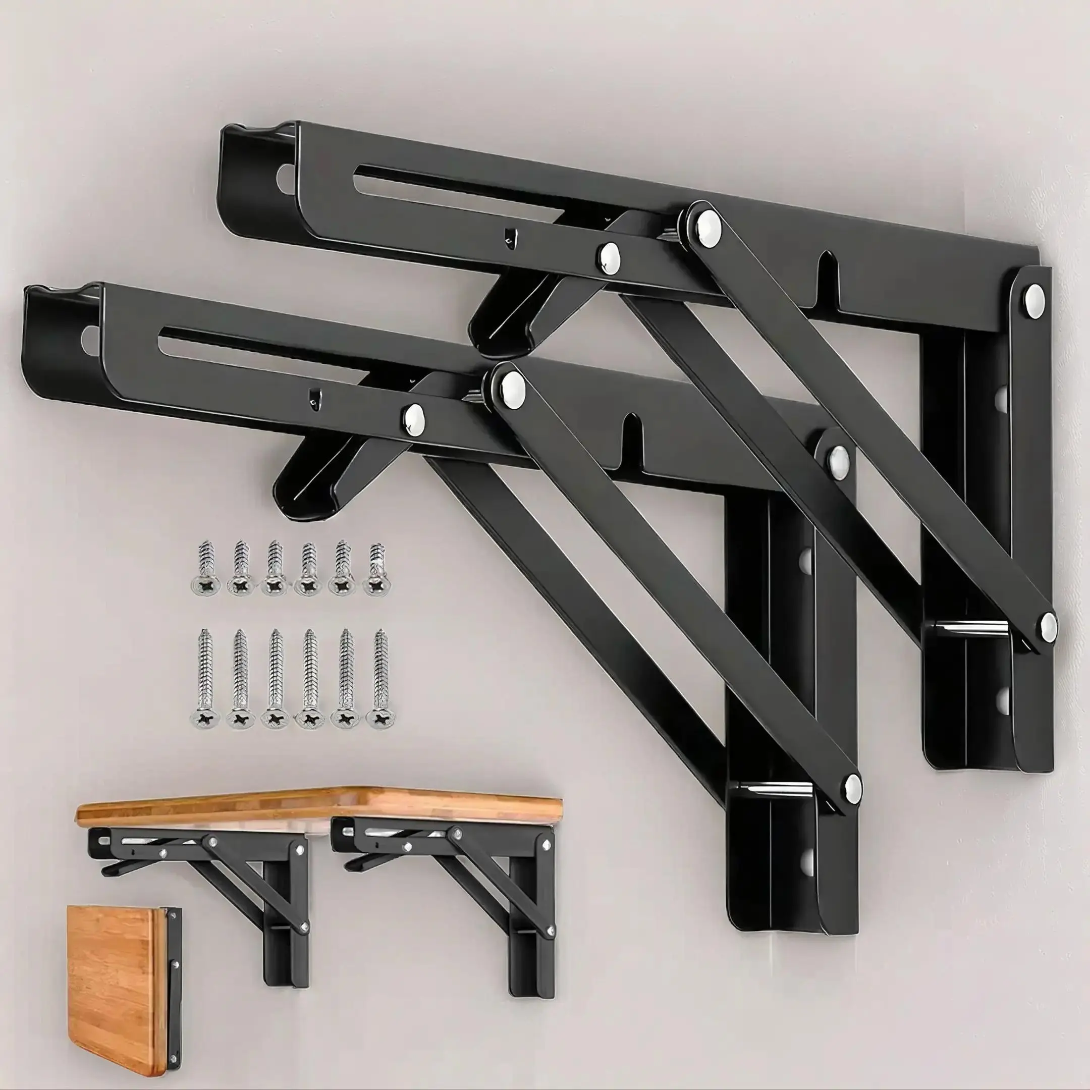 L-shaped Foldable Shelf, 1 Pair DIY Folding Stainless Steel Sturdy Heavy Duty Bracket Accessory, Furniture Hardware Accessories for Home Office, Black