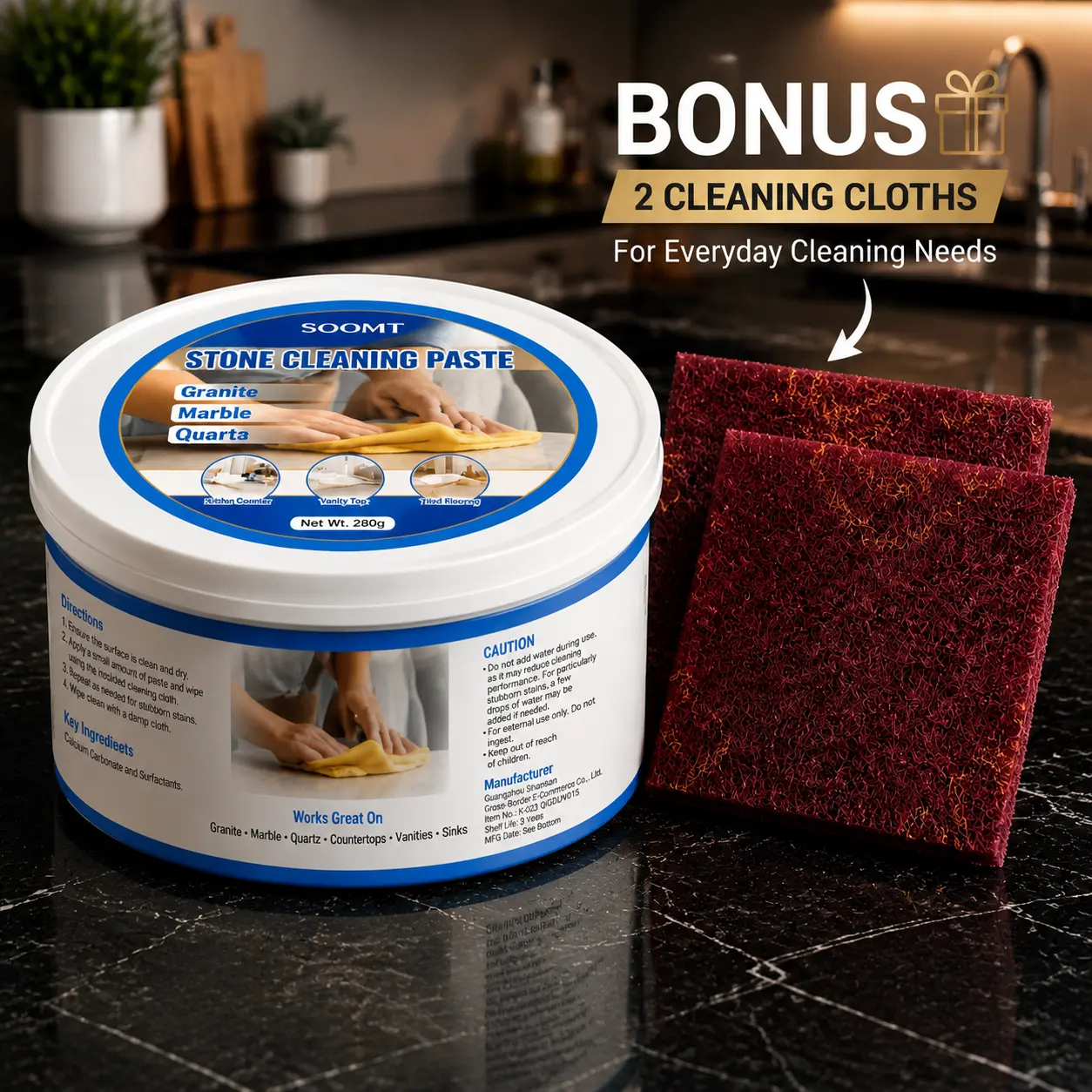 Household Powerful Deep Cleaner Kitchen Cleaning Paste - Stain Remover for Penetrated Stains on Stone Surfaces Including Marble, Granite, Quartz, Powerful Cleaner