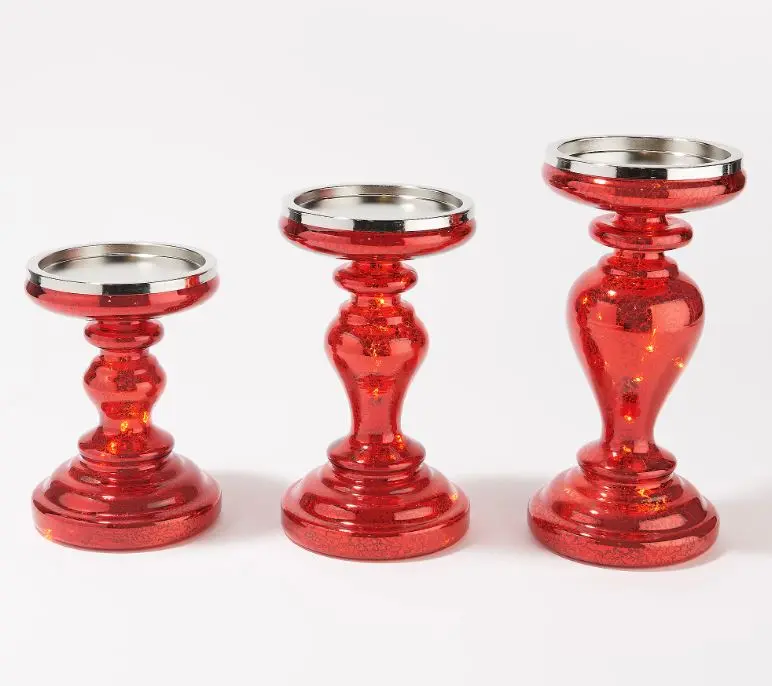 Set of 3 Illuminated Mercury Glass Pedestals by Valerie