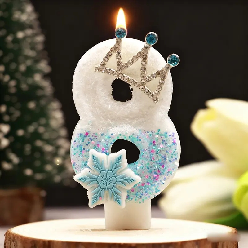 1pcs Birthday candles with snowflake crowns, suitable for parties, anniversaries, weddings, and Valentine's Day decorations, princess adult crown party and children's first birthday cake decorations