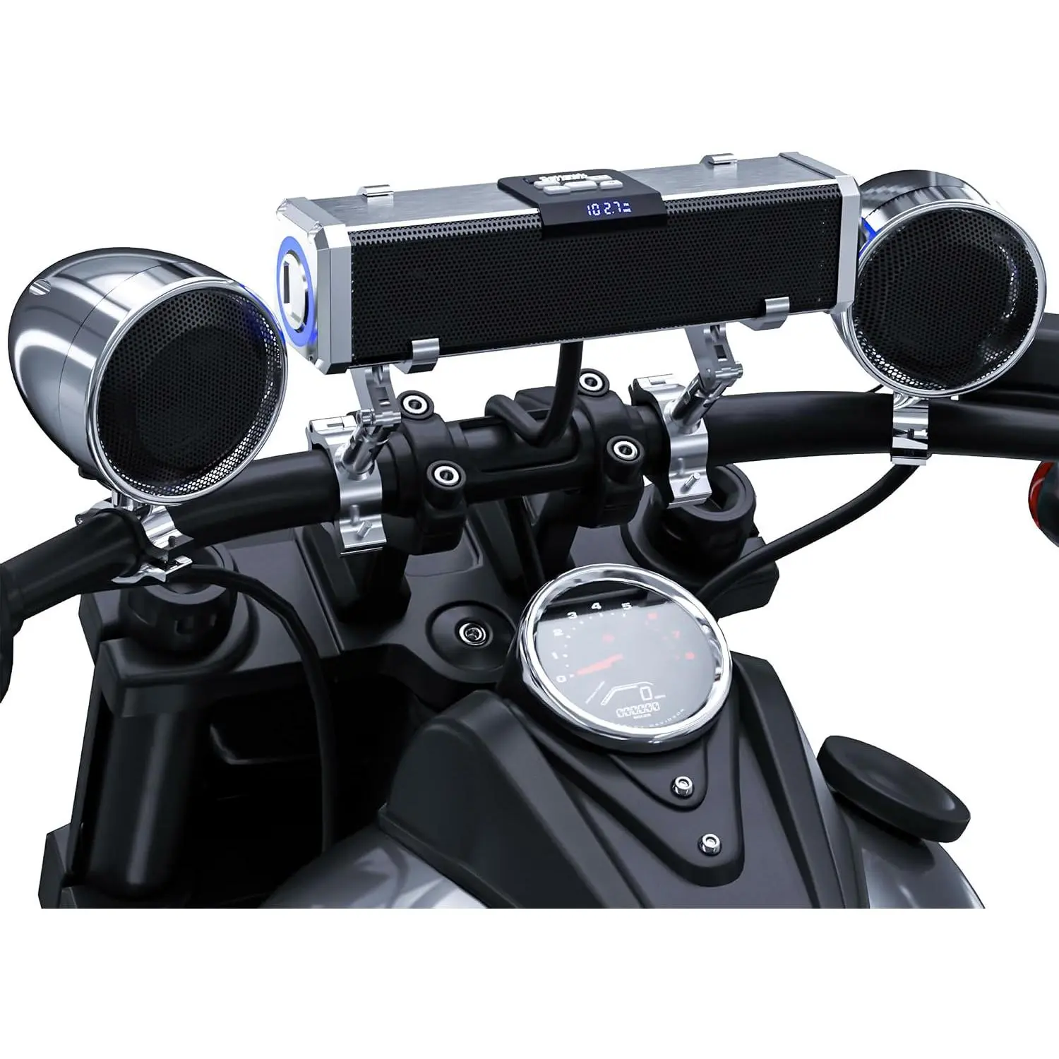 GoHawk Bluetooth Motorcycle Speakers Waterproof 4-Speaker Motorcycle Radio | Aluminum Sound Bar, 4 Inch External Speakers, LED light, FM Radio/USB, Motorcycle Audio System for Highway Riding