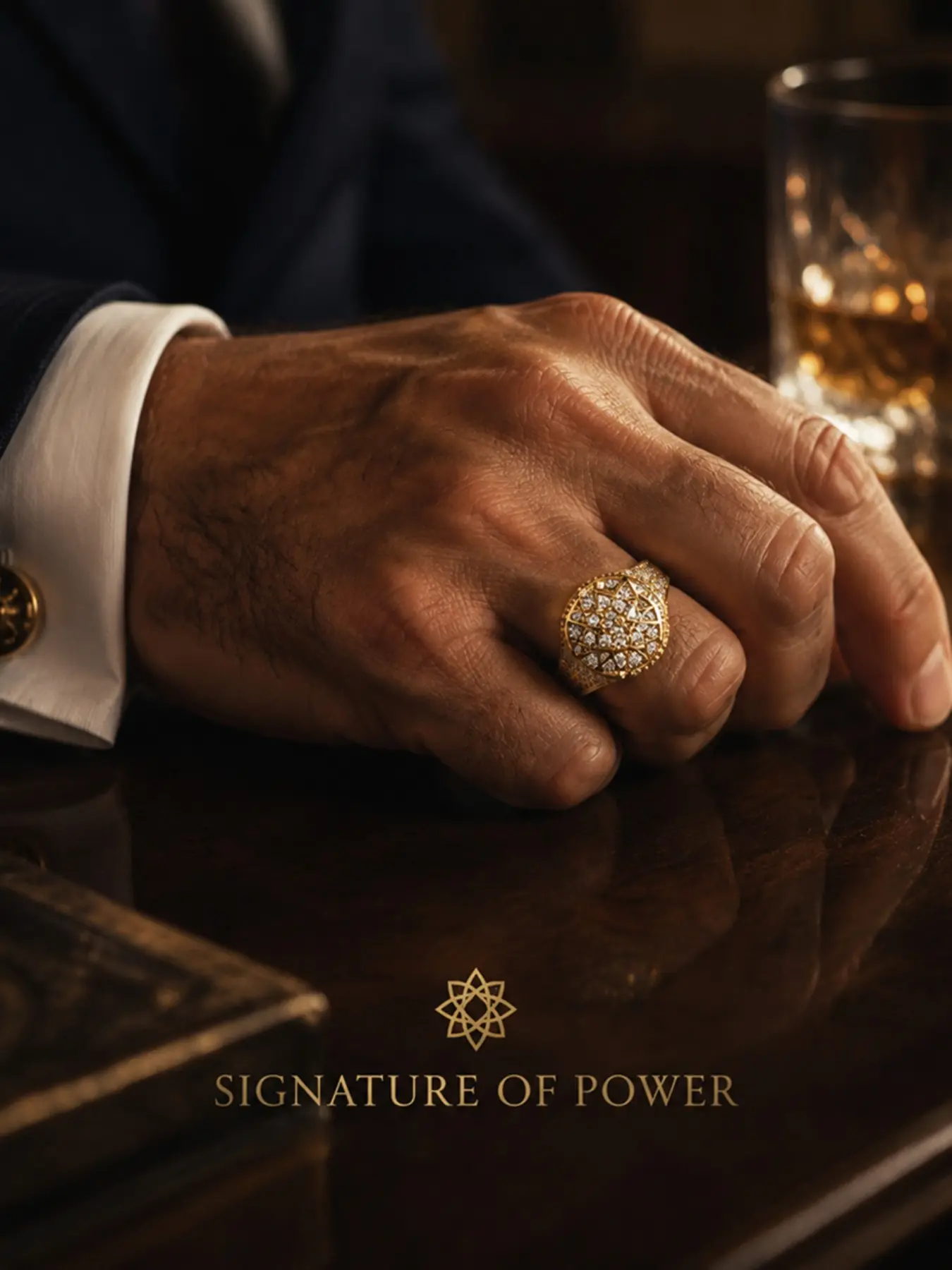 Vintage Luxurious Crystal Stamp Ring, Unique Rings, Jewelry Rings, Elegant Geometric Starburst Design, Perfect for Men, Business Events, Private Clubs