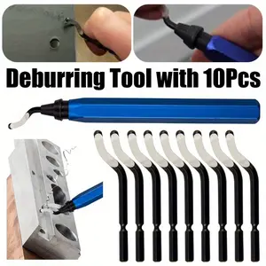 [Steel Deburring Tool with Grip]11Pcs Professional Deburring Tool Set,Steel Material,Precision Edge Cleaning,with Comfort Grip Handle and 10 Extra Blades
