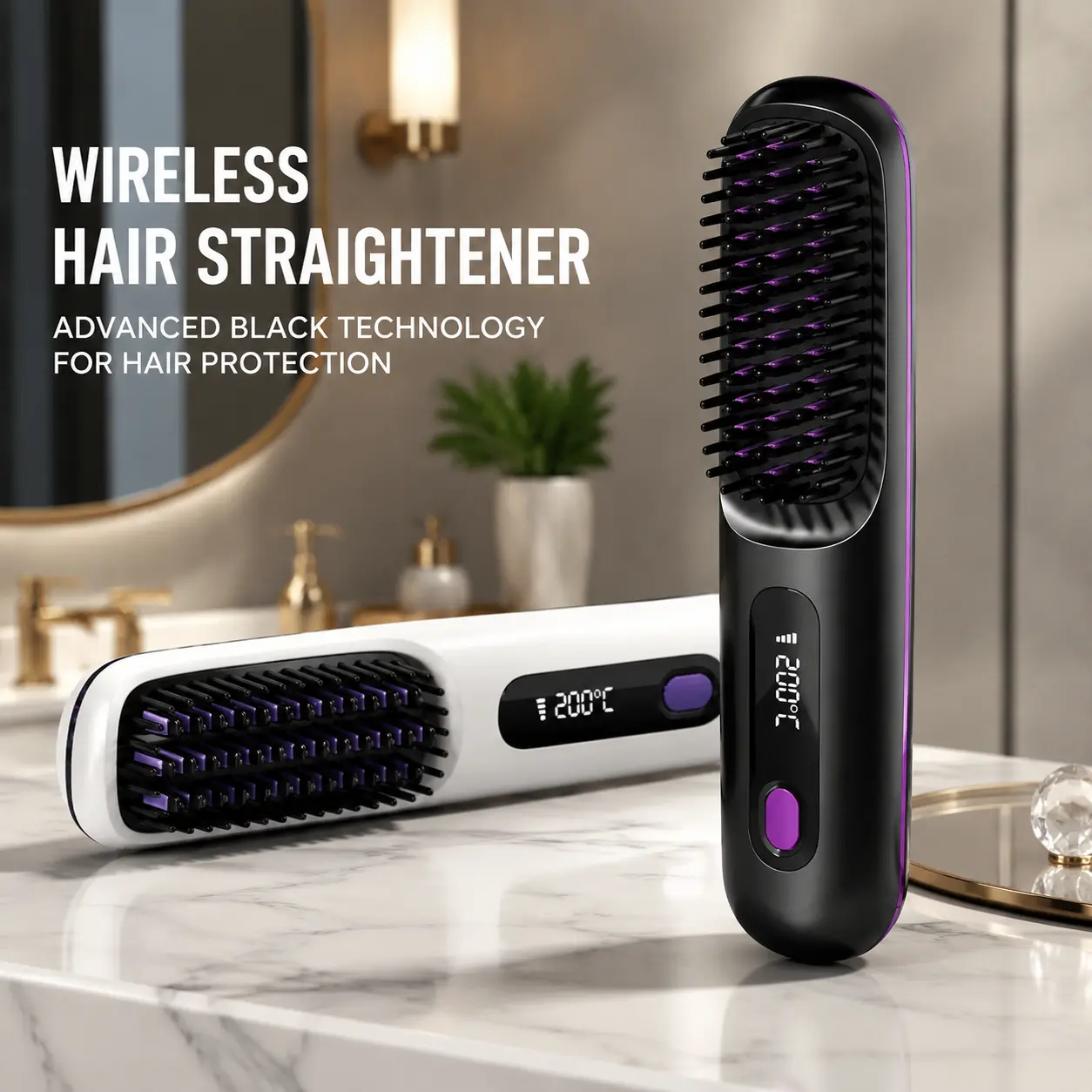 Wireless Rechargeable Hair Styling Comb Ceramic Hot Brush 2 In 1 Hair Straightener Curler Portable Daily Hair Beauty Tool