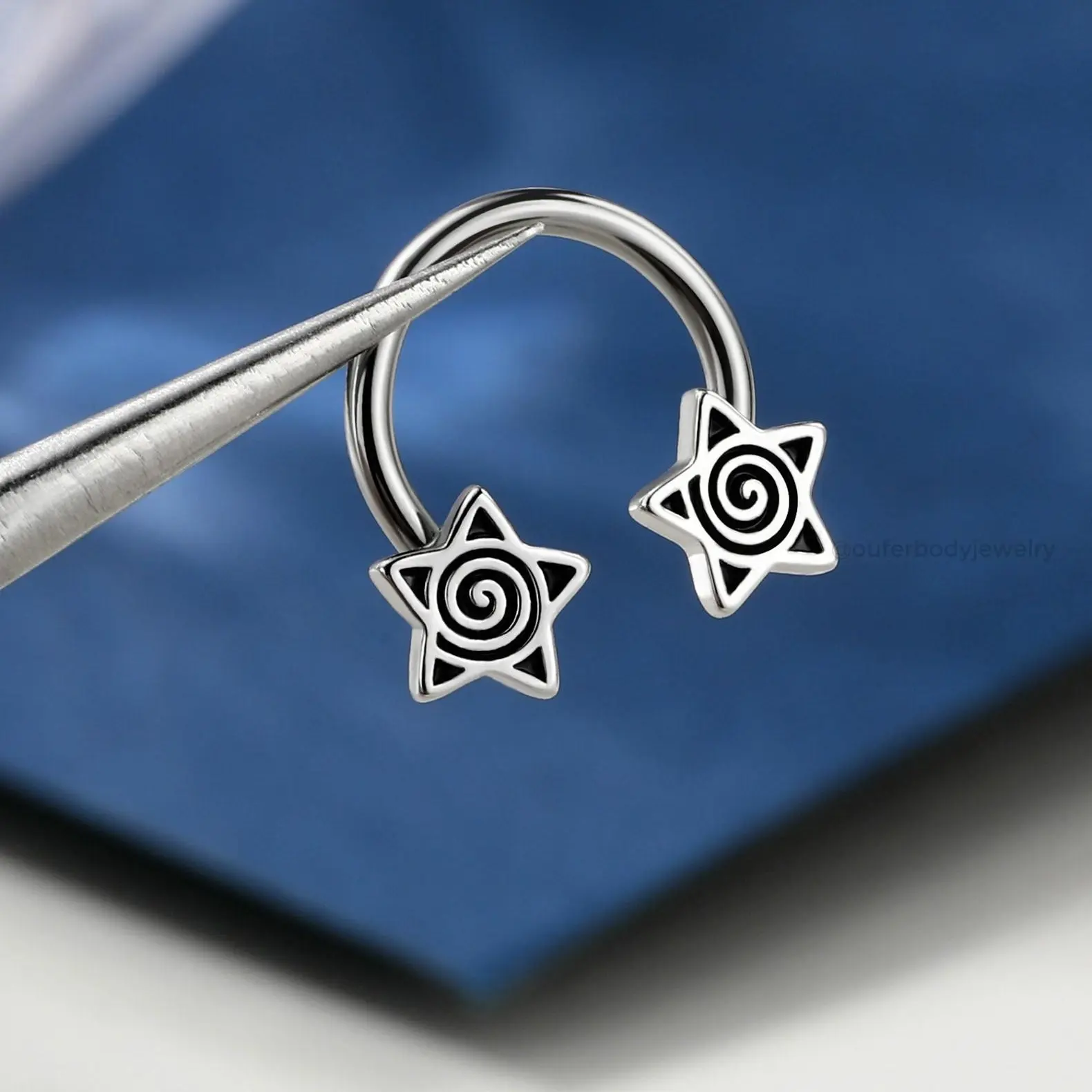 Oufer 16G Spiral Stars Horseshoe Septum Ring, 16G Nose Piercing Septum Jewelry for Body Jewelry Accessories, Accessories For Women, Female, Everyday Wear, Whimsical Accessories