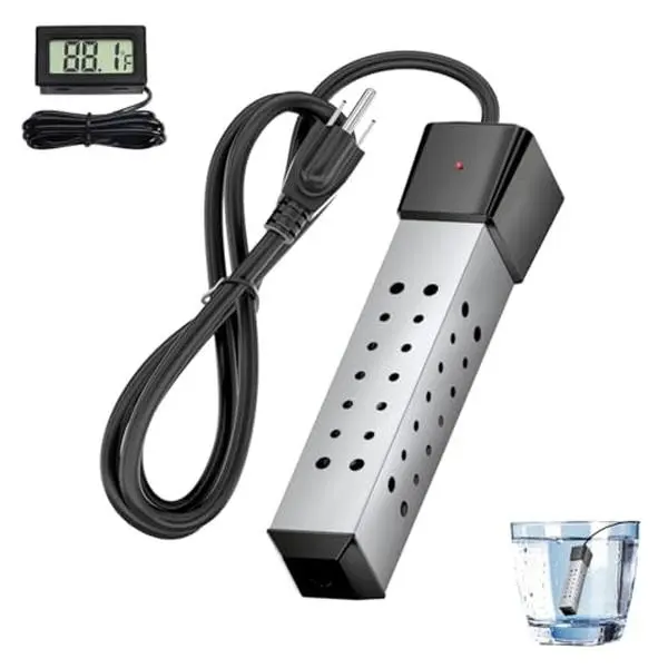 2000W Small Portable Square Immersion Water Heater, Household Appliances with LCD Display Thermometer, 304 Stainless Steel Rust-Proof Guard, Thermostat Control for Bathtubs, Compact