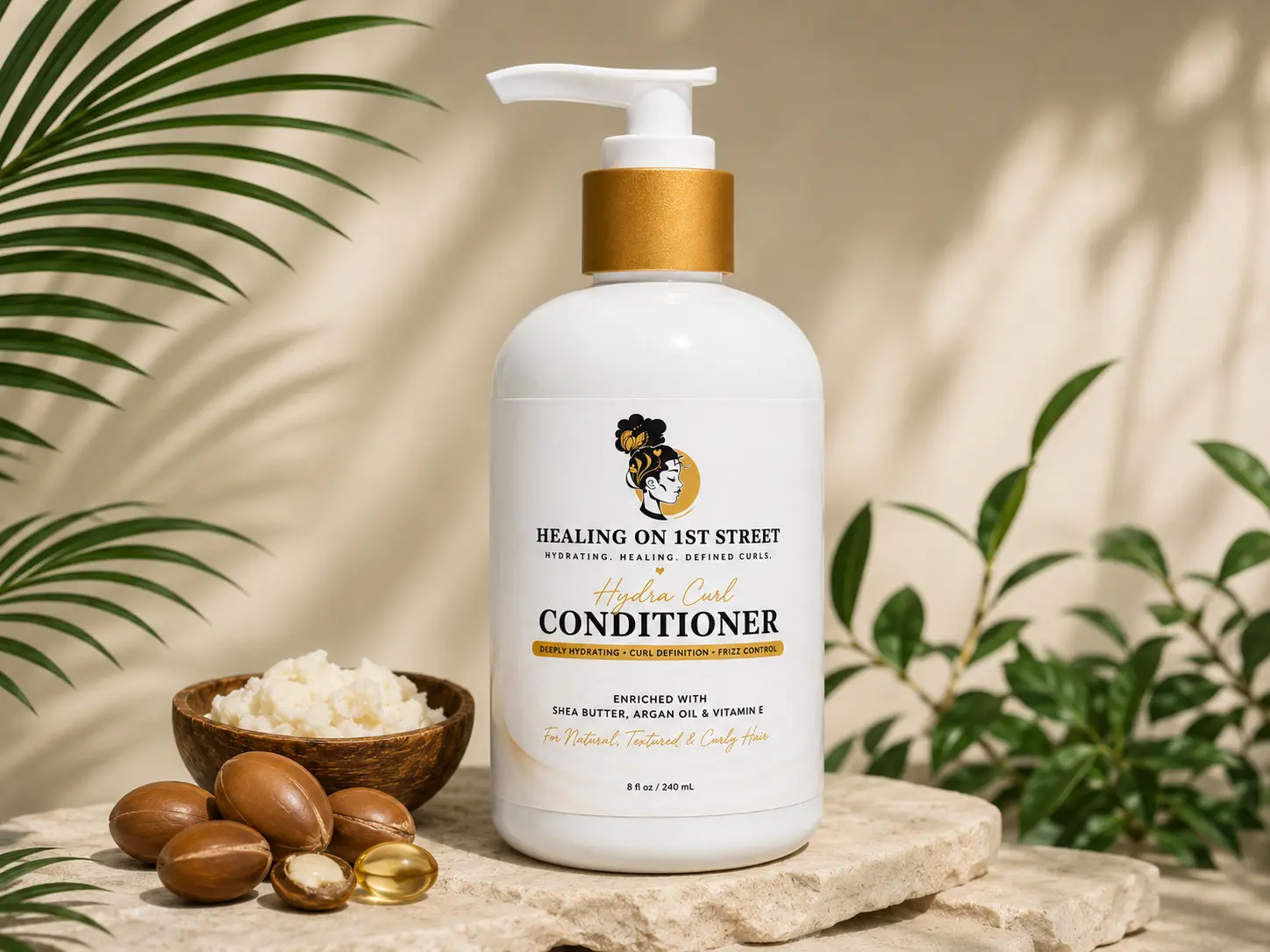 Healing On 1st Street Hydra Curl Moisturizing Conditioner | Defines Curls, Softens & Hydrates Dry, Curly, Coily & Wavy Hair | 8 fl oz
