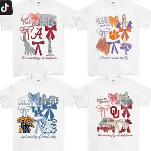 [Sale off 50%] Custom College Vintage Coquette College T-Shirt - White Color, All Teams Retro Cotton Crewneck, Preppy Girly Game Day Outfit, Cute Football Fan Tee, Sporty Fall Season Top, Trendy Gift for College Game Lovers Hand-Drawn T-Shirt XXK