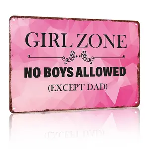 Vintage metal sign Girl Zone No Boys Allowed Except Dad Decorative Sign Aluminum 12x8inch Wall Art Poster Home Decor