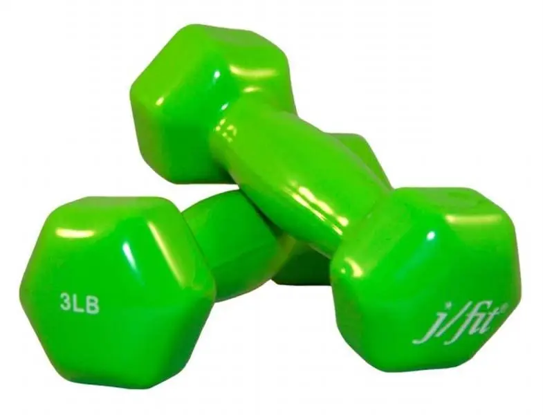 JFIT 3 lbs. Vinyl Coated Hex Dumbbell Pair - Fitness Set, Dumbbell Weight, Hand Weights with Solid Cast Iron Core, Ergonomic Chrome-Finished Handle, Elastic Rubber Coating for Upper Body Workouts, Rubber Hex Dumbbell