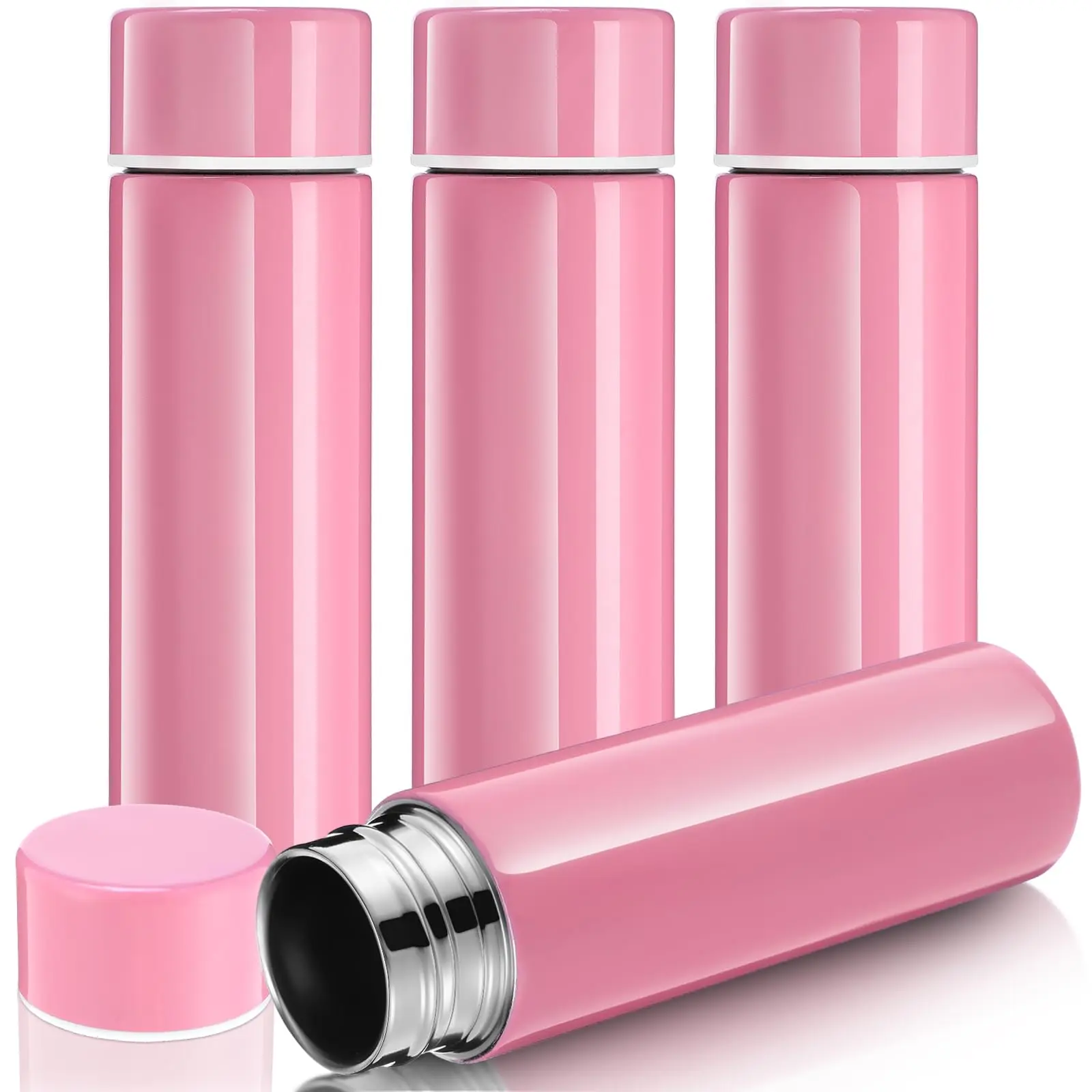 Mini Water Bottles 4.4 Oz Cute Small Insulated Stainless Steel Purse Pocket Slim Flask Keeps Drink Cold And Hot For Women Lunch Bag Coffee(pink 4 Pack)