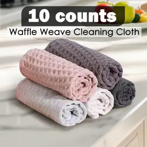 10 Counts Waffle Weave Cotton Kitchen Towels， Discover versatile cleaning cloths for dishes, dusting  and bathroom surfaces, Random Color