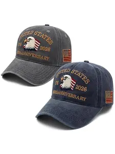 USA 250th Anniversary Design Patriotic Flair Embroidered Baseball Cap 1776-2026, American Eagles Symbolism Hat-Adjustable Washed Finish Cap for Men&Women Unisex Fit