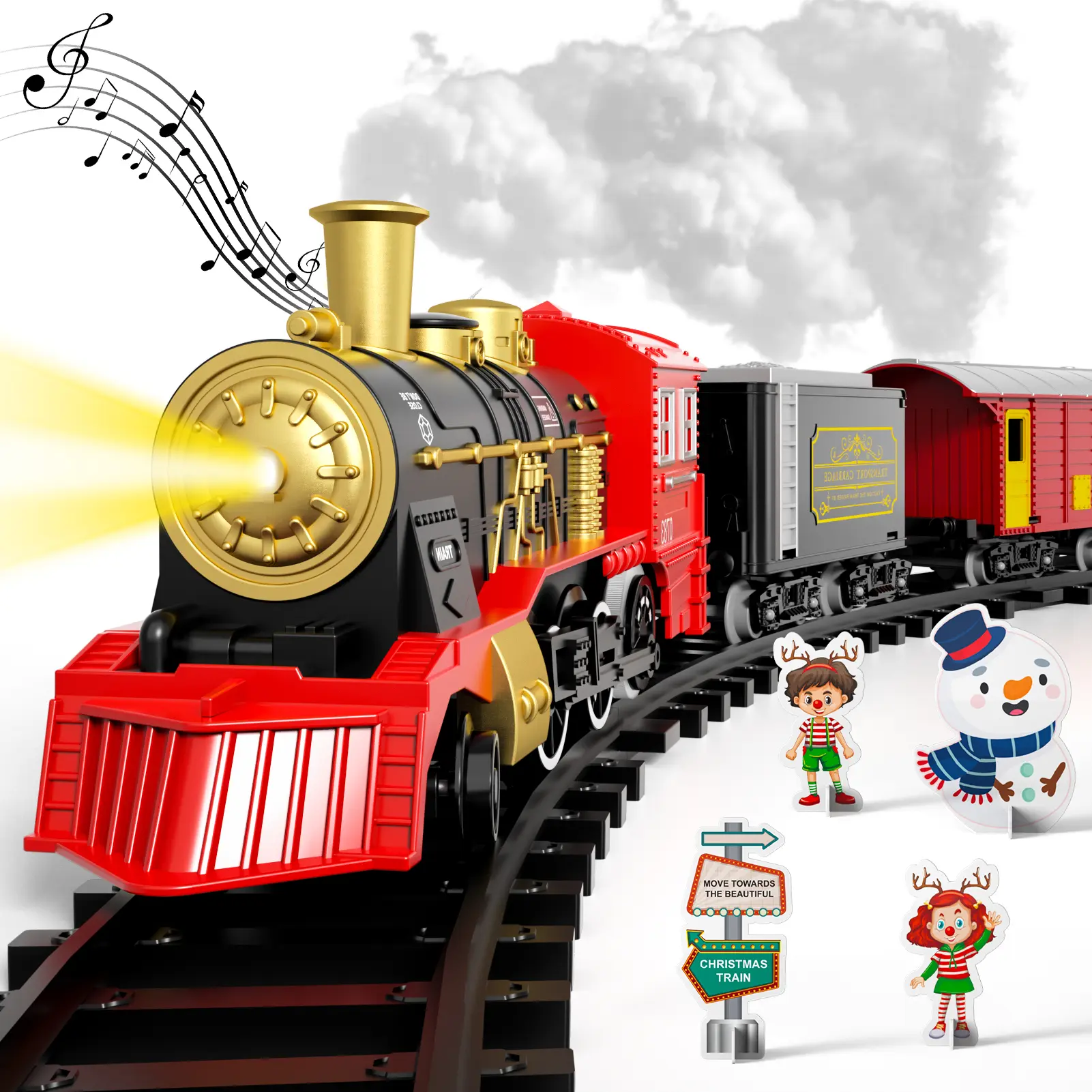 Classic Electric Train Set for Kids | Retro Steam Train Vintage Christmas Train Toy | Battery-Powered Steam Locomotive with Lights & Sounds   | 4 Cars +Tracks + Accessories | Perfect Gift for Boys 3-8