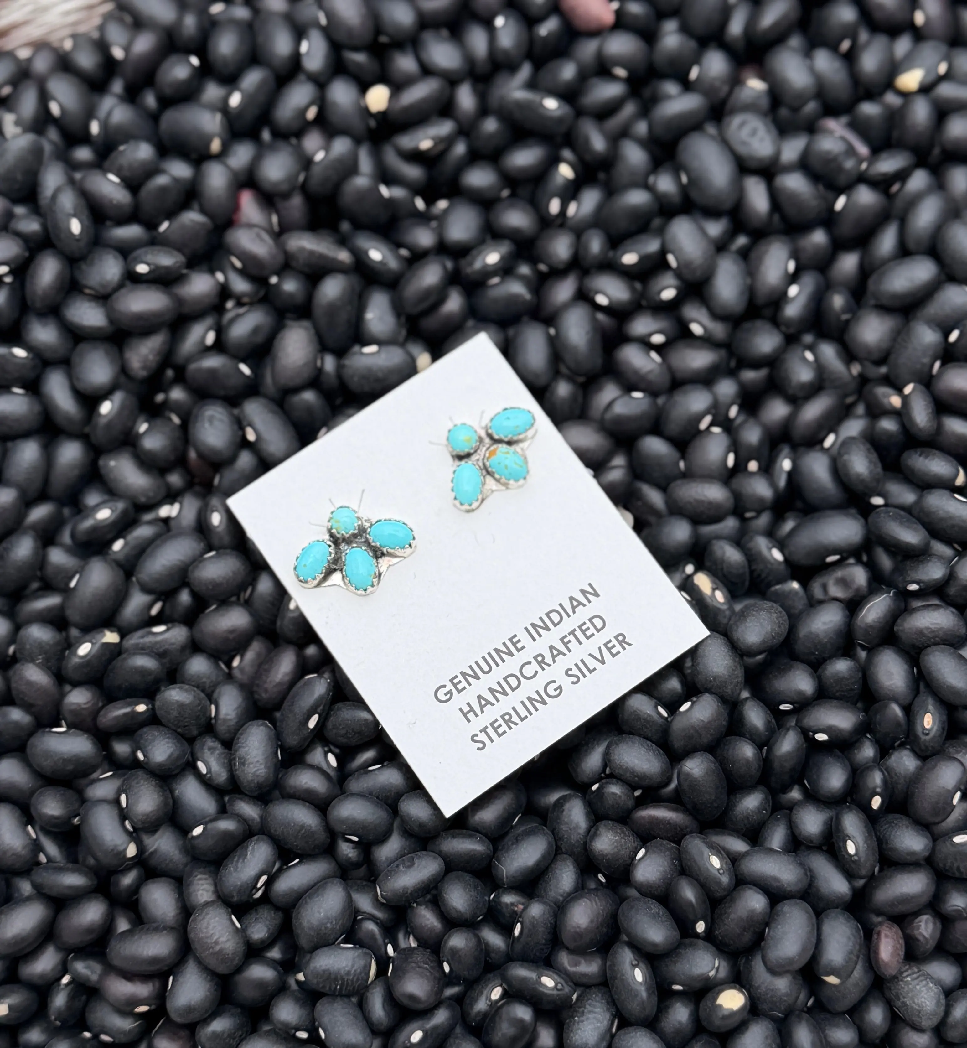 Genuine Kingman Turquoise Cluster Stud Earrings | 925 Sterling Silver | Native Made