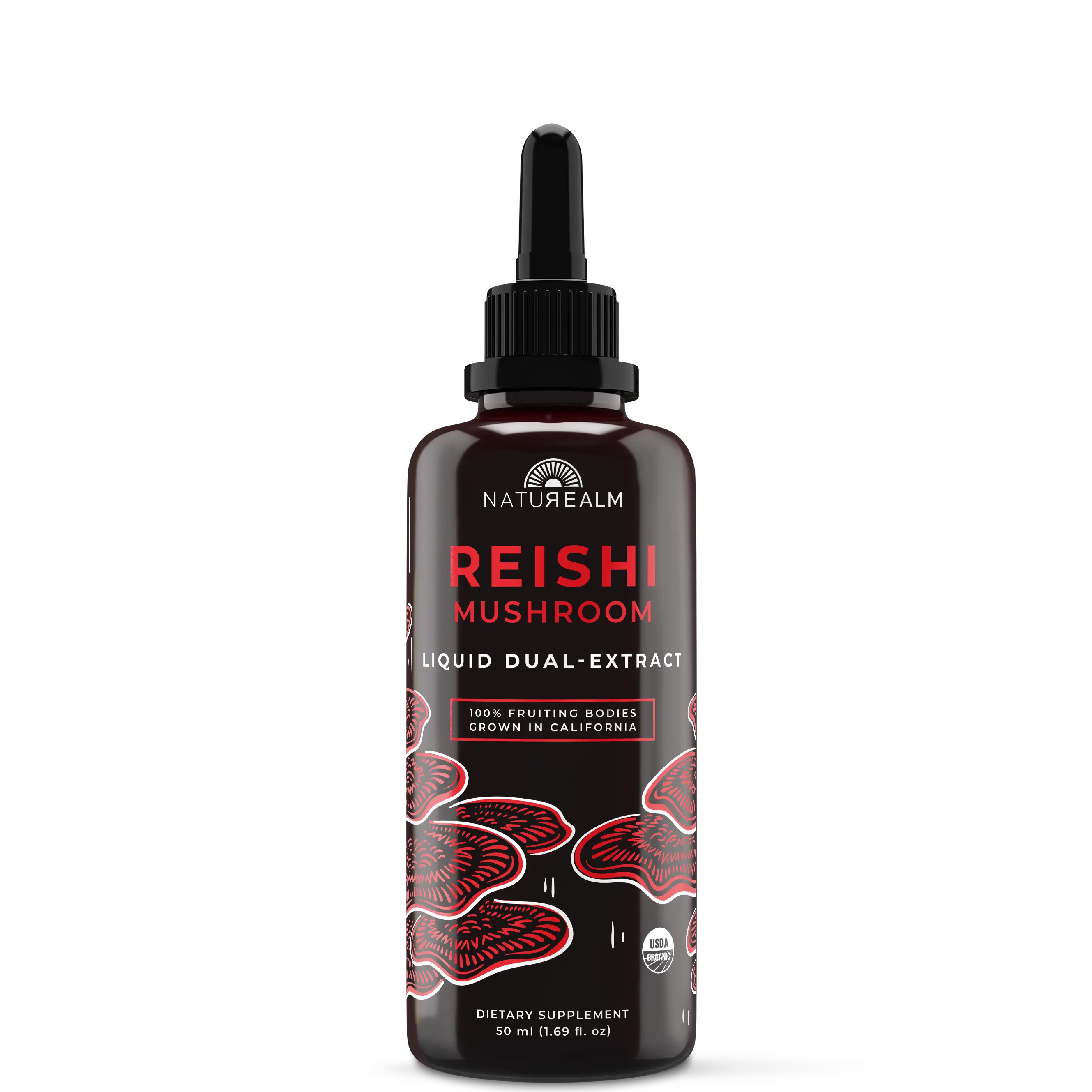 Naturealm Organic Reishi Mushroom Dual-Extract Tincture - Ganoderma Lingzhi Drops, Anti-Stress Mushroom Powders & Drinks Alternative, Immune Support, 100% Fruiting Body, Non-GMO, Vegan, USDA Organic, 1.7 fl oz