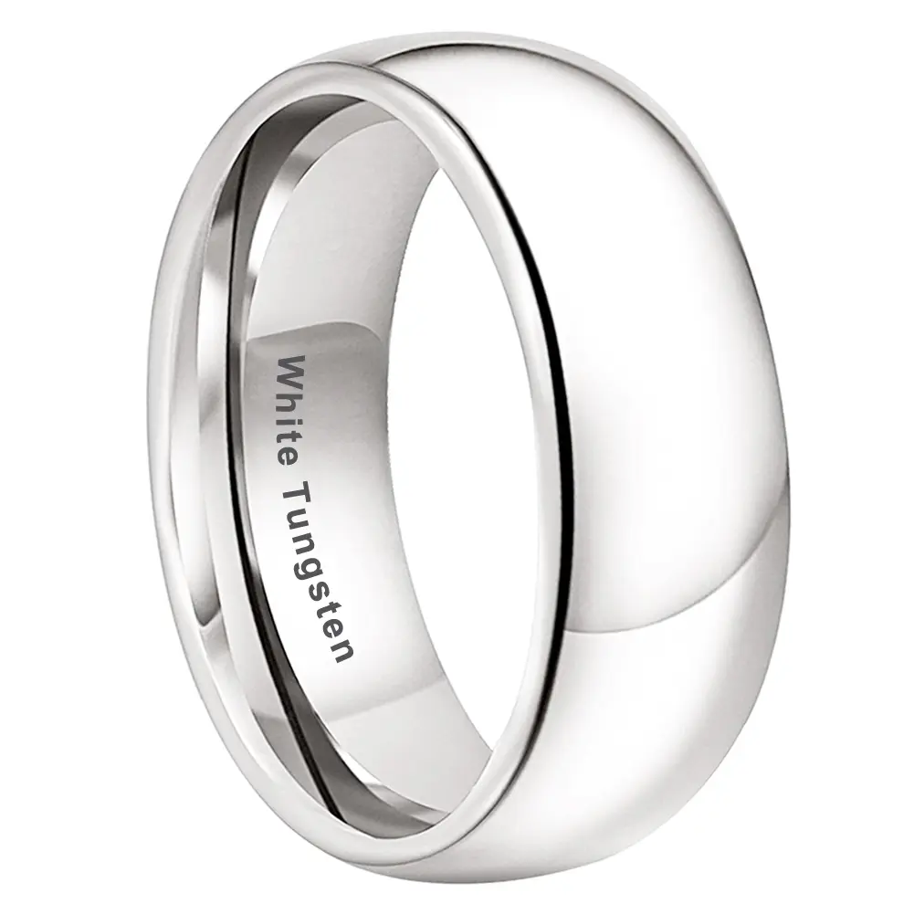 Men's Tungsten Carbide Wedding Band - 8mm White Gold Plated Dome Ring, Scratch-Resistant Comfort Fit Engagement Promise Ring for Him, Sizes 7-13, Tungsten Carbide Ring, Mens Wedding Bands
