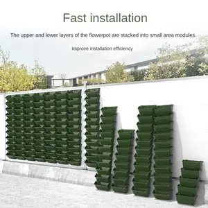4pcs black/green automatic watering wall mounted flower pots, suitable for indoor and outdoor vertical stacking wall mounted planting of plants, flowers, and simple combination plastic flowers Stackable Pots