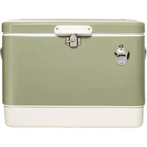FSE Hard-Sided 54 Qt. / 80 Can Metal Cooler, Two-Tone, Durable Outdoor Beverage Cooler with Latch Closure, Plastic Lining, Side Handles, Portable Tailgating and Camping Ice Chest