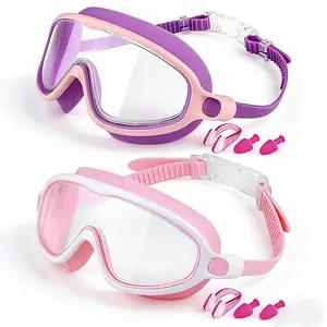 Swimming Goggles Swim Mask with Nose Cover for Kids Youth 3-14, Anti-Shattered Lens UV Protection No-leak