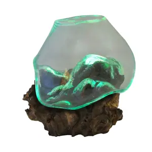Medium Luminary Molten Glass Bowl on Gamal Wood Base